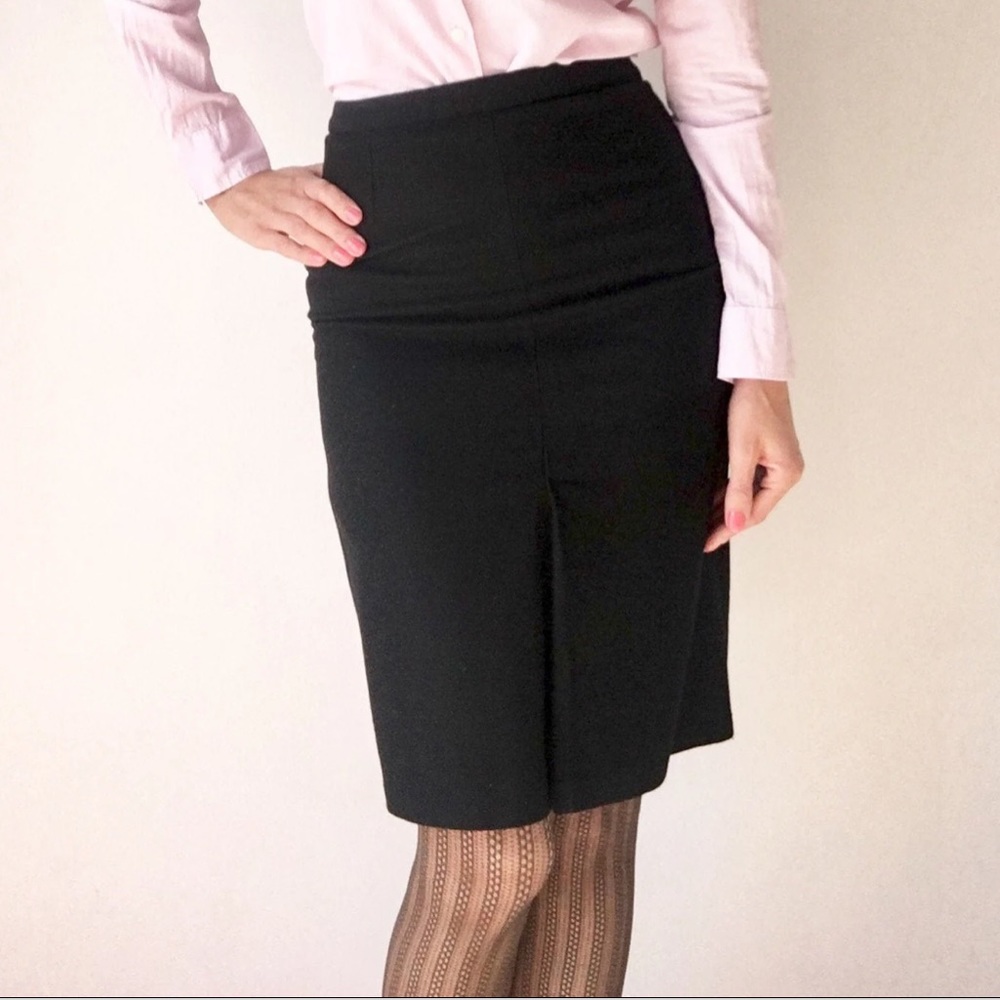 Anne Klein Vintage Black Wool Pencil Skirt w/ Pockets Dark Academia